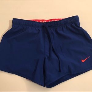 Nike running shorts. Blue & neon orange. Small.